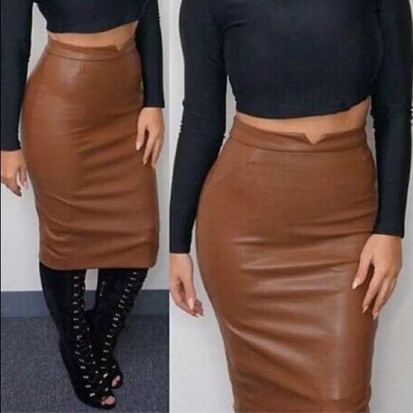 Dresses & Skirts - NEW FAUX LEATHER BROWN SKIRT